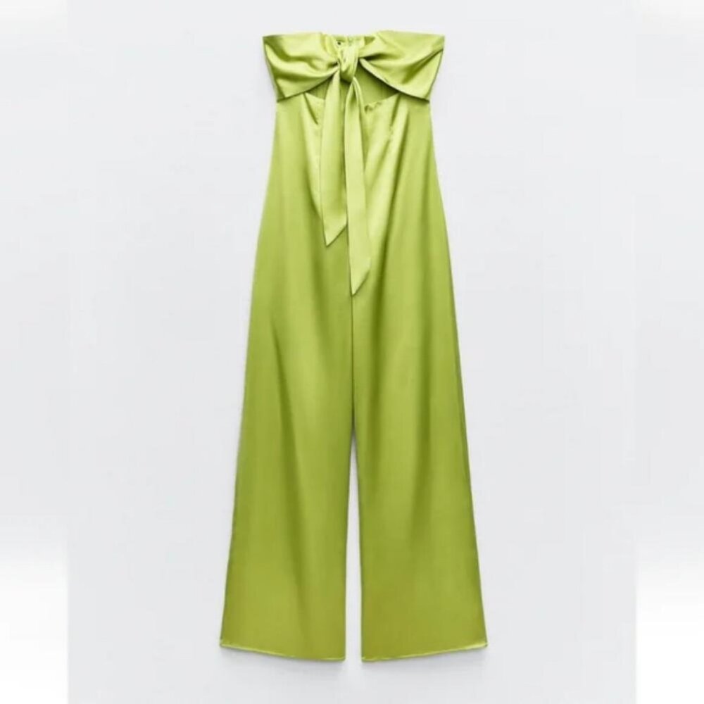 ZARA CUT OUT BOW SATIN EFFECT JUMPSUIT - Picture 3 of 6